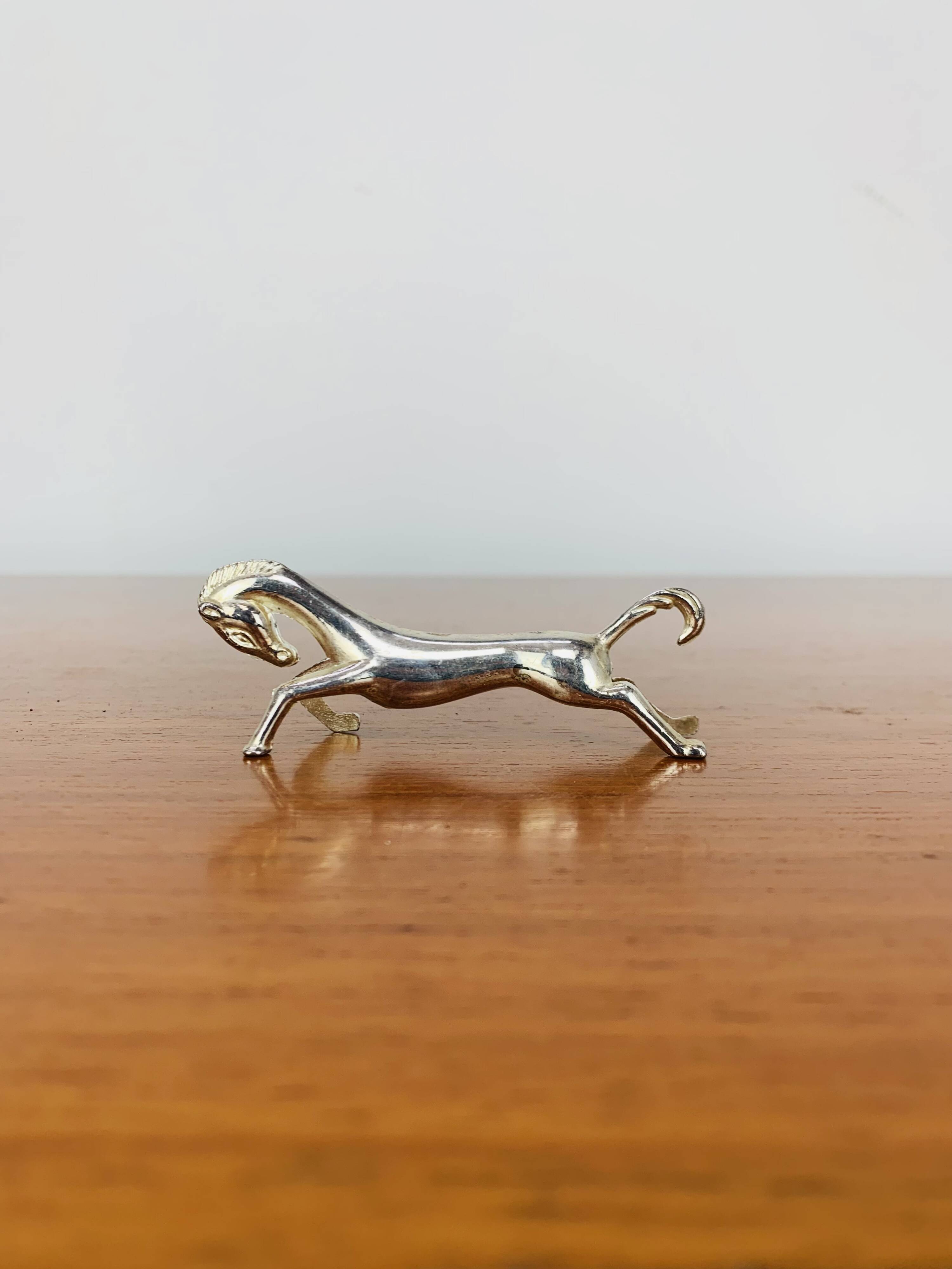 6 vintage silver metal horse knife rests