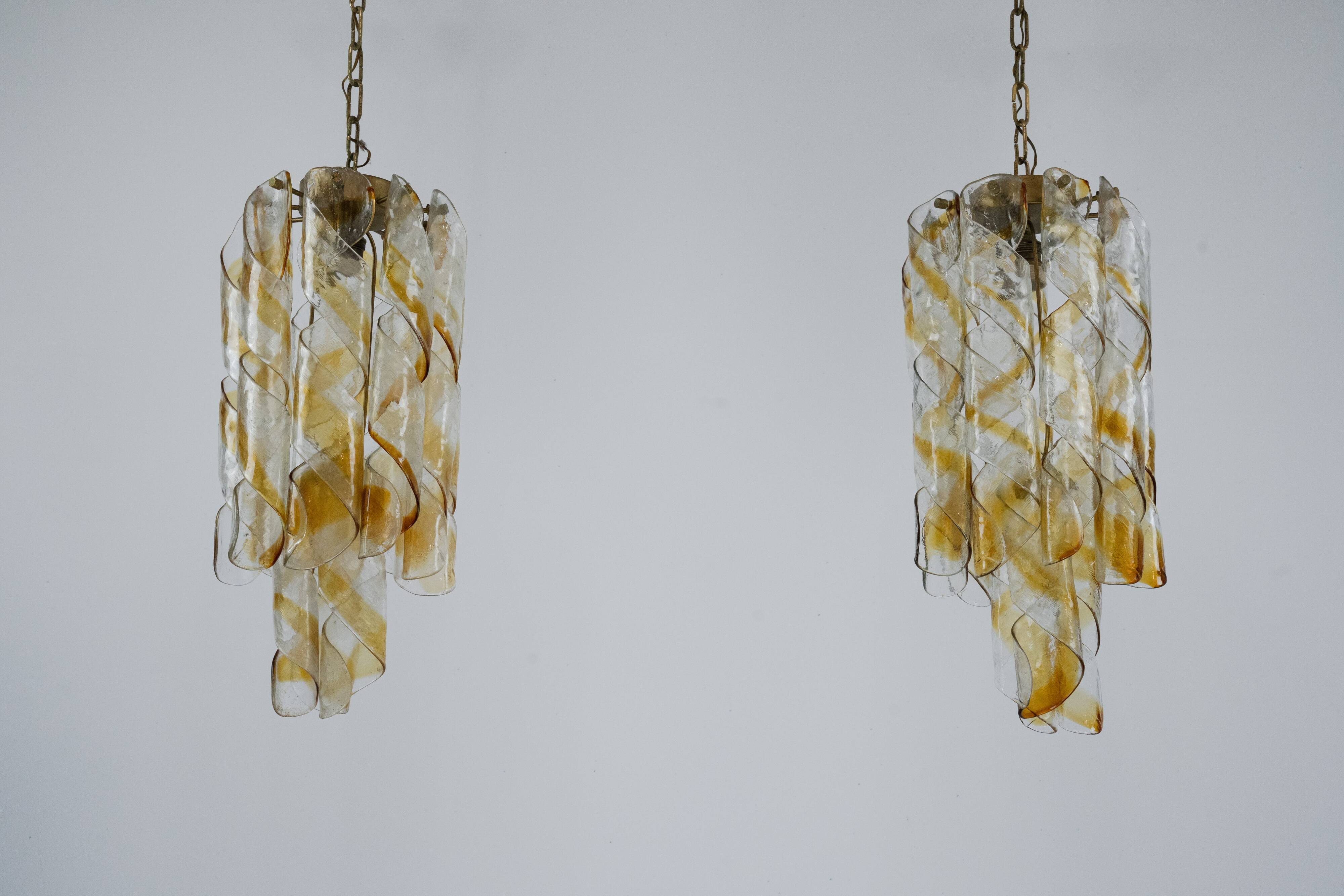 Pair of vintage Torciglione Murano glass chandelier by Mazzega. Italy 1970s