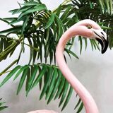 Statue vintage italienne en céramique Flamant Rose style Belle Epoque Majolique