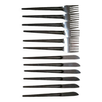 Set of 12 vintage design stackable stainless steel knives and forks
