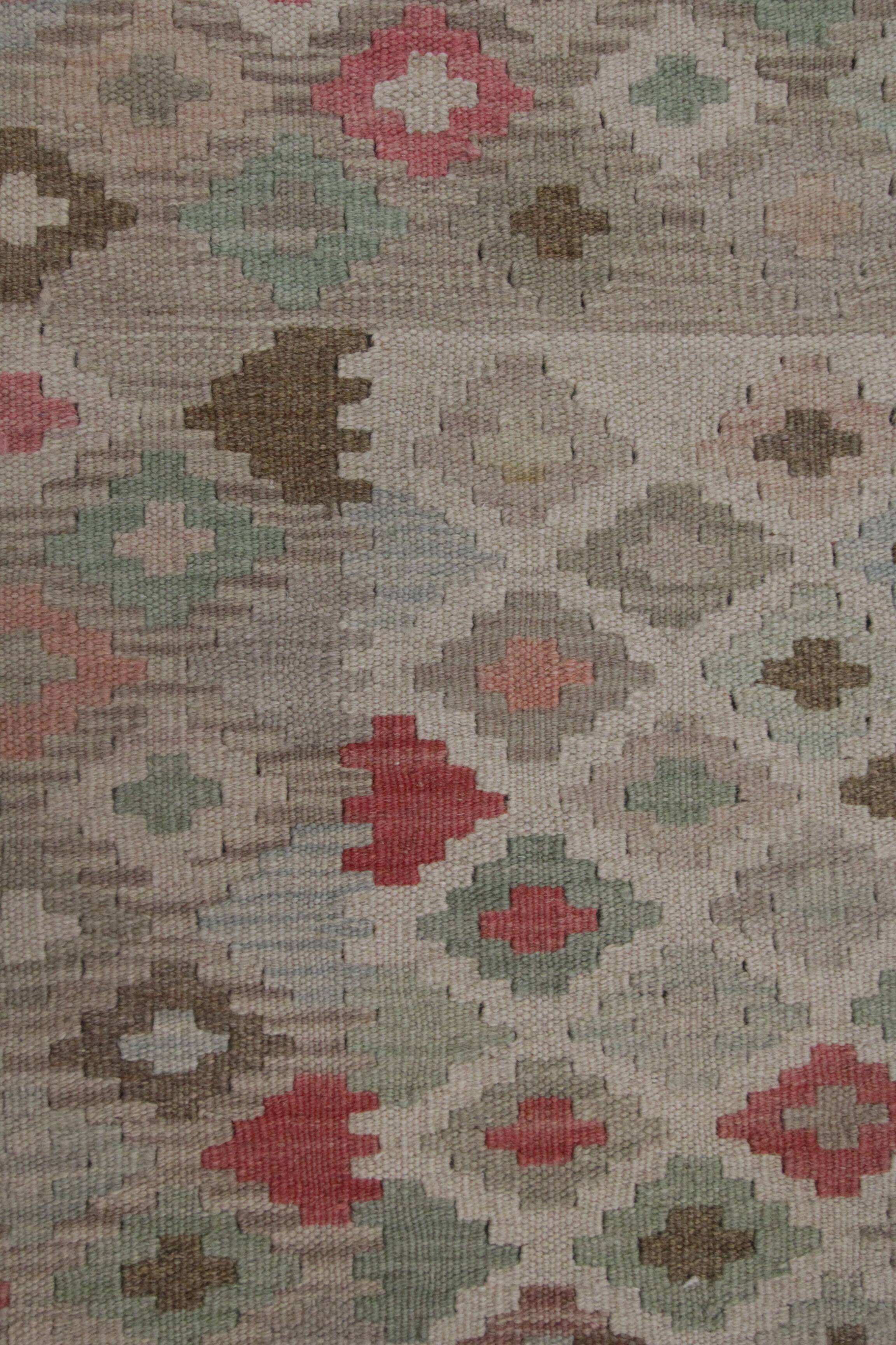 Geometric Kilim Rug Grey, Afghan Wool Carpet Handmade, Neutral Rustic Home