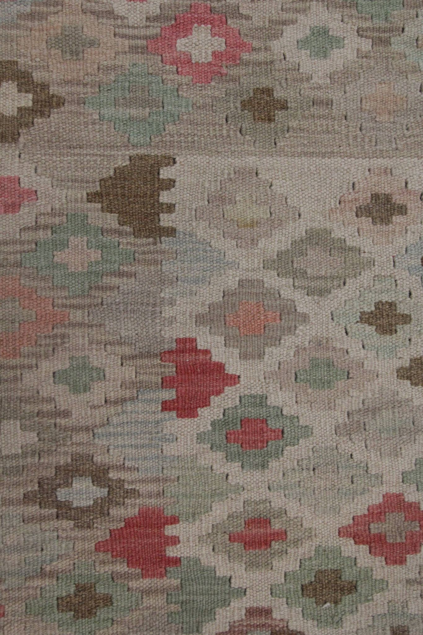 Geometric Kilim Rug Grey, Afghan Wool Carpet Handmade, Neutral Rustic Home