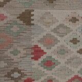 Geometric Kilim Rug Grey, Afghan Wool Carpet Handmade, Neutral Rustic Home