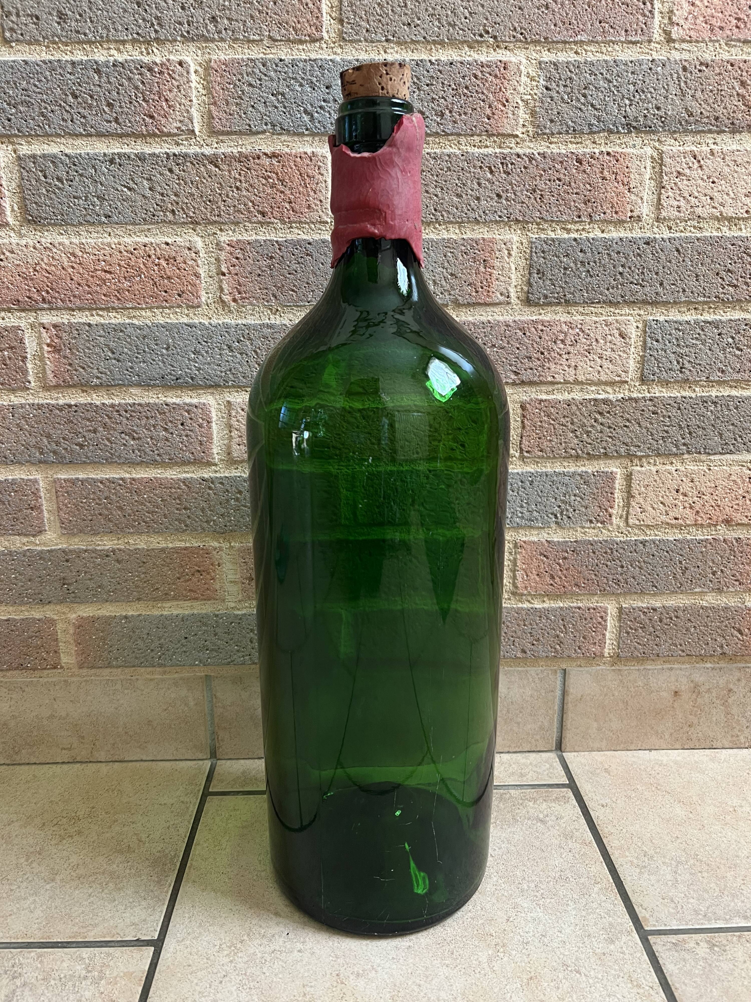 Large antique green glass bottle – Balthazar style – 50 cm
