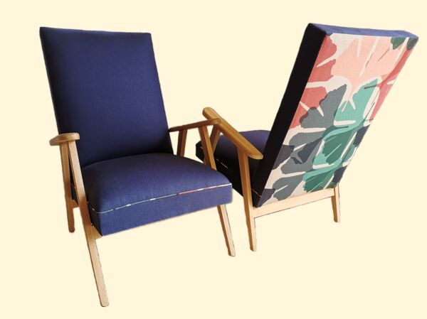 Paire de fauteuil vintages rénovés avec des matières naturelles