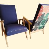 Pair of vintage armchairs renovated with natural materials