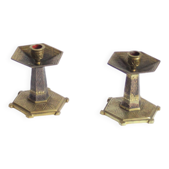 Art deco altar candle sticks in brass, 1920s