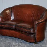 Art Deco Hand-Dyed Whisky Brown Sofa, Armchairs and Ottomans, 1920s, Set of 5