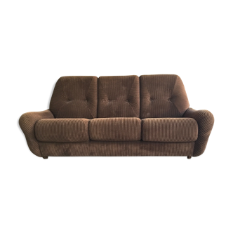 3-seater space-age convertible sofa - corded brown velvet - Design 1970