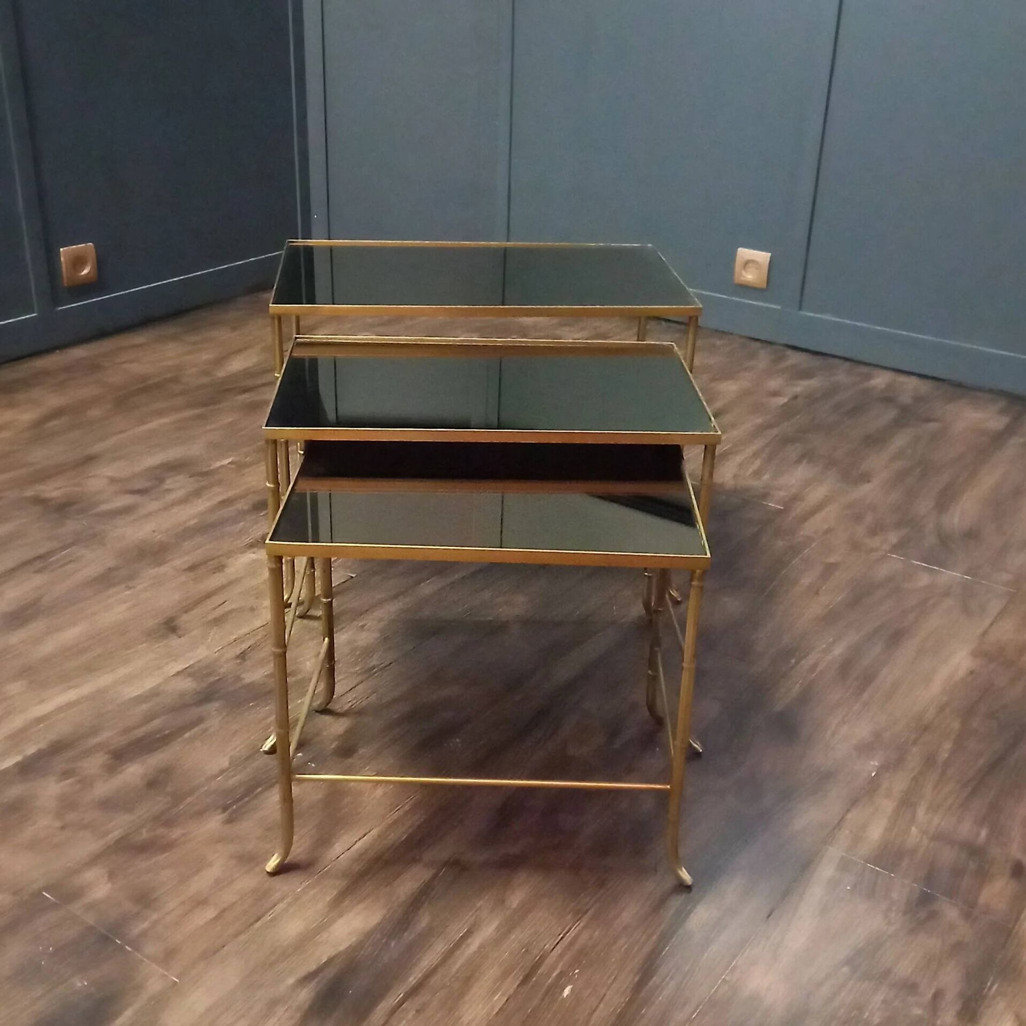 Vintage Maison Baguès faux bamboo nesting tables set