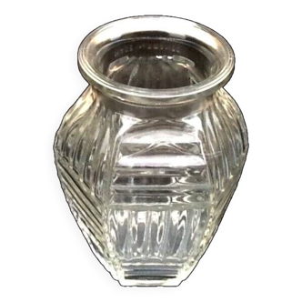 Hexagonal art deco style vase engraved on the neck made in france