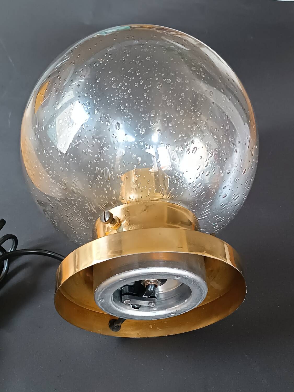 Vintage Limburg table lamp in bubbled glass and brass base