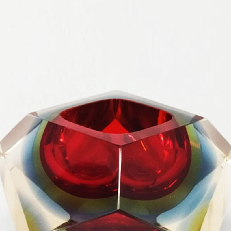 Red and blue ashtray or catchall by Flavio Poli for Seguso in Murano Glass 1960