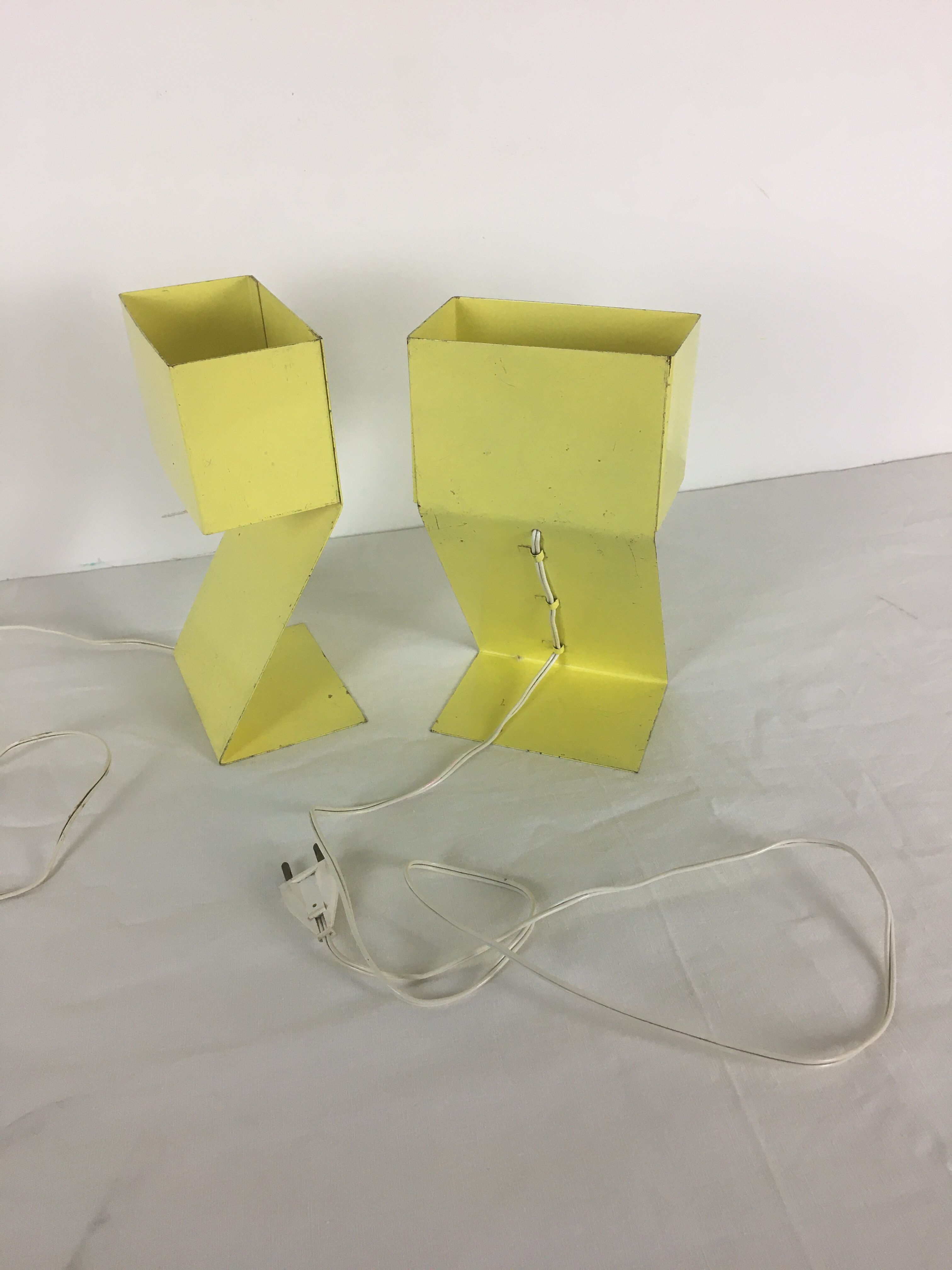 Pair of folded metal bedside lamps 1950