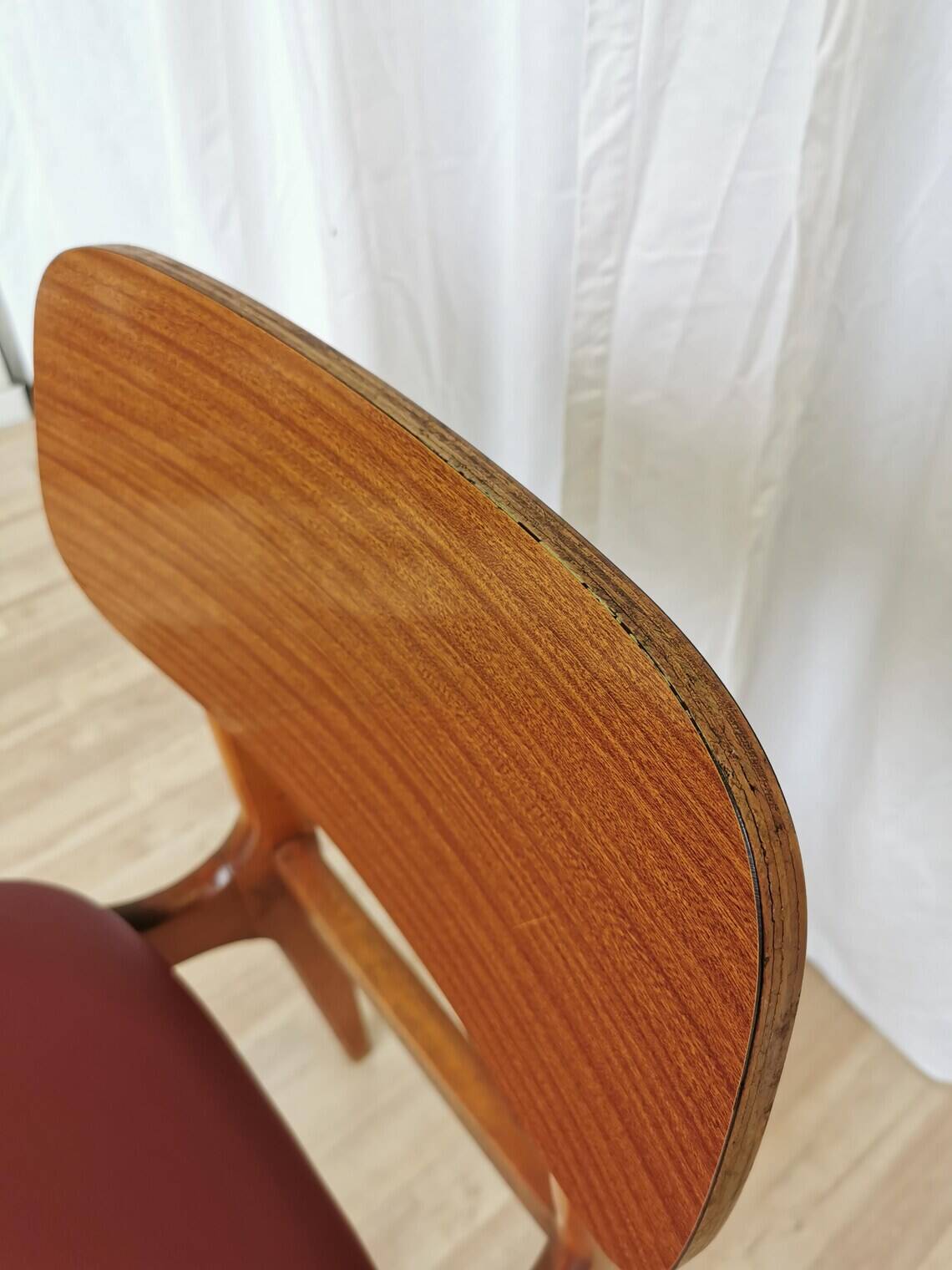 Vintage Beech Wood Dining Chair: Red Faux Leather, Made in Yugoslavia