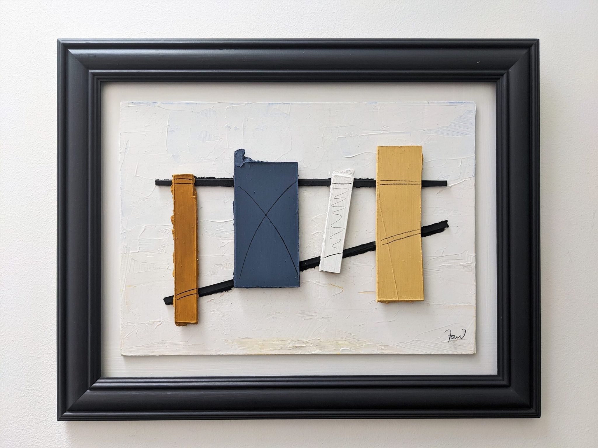 Contemporary "Construction 2" Constructivist Oil Relief Painting, Framed