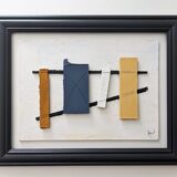 Peinture à l’huile constructiviste contemporaine « Construction 2 », encadrée