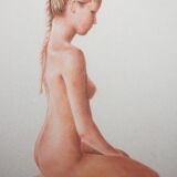 Original painting of a female nude hand painted in pastel. Pastel drawing.