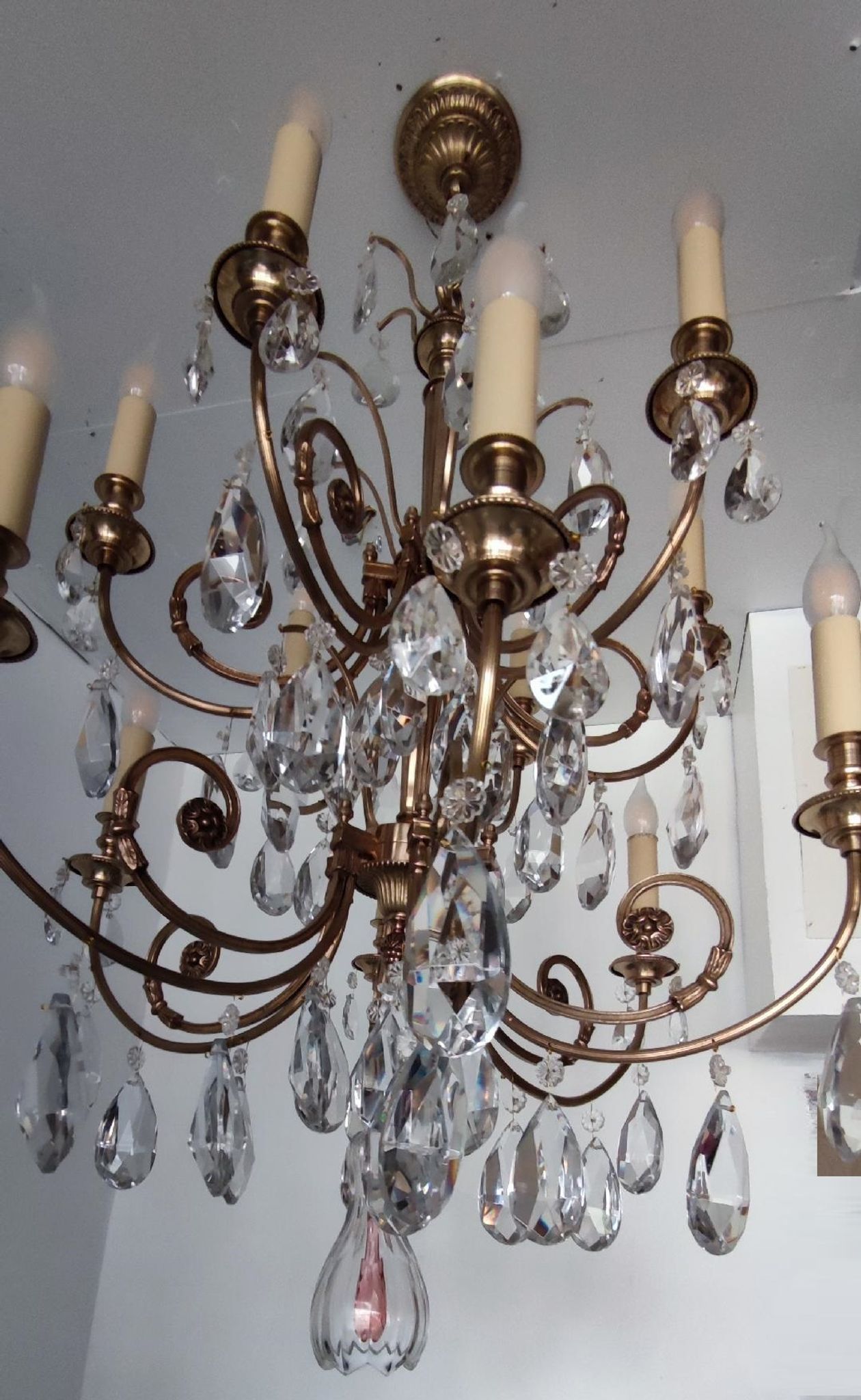 Crystal and bronze chandelier 12 arms of light