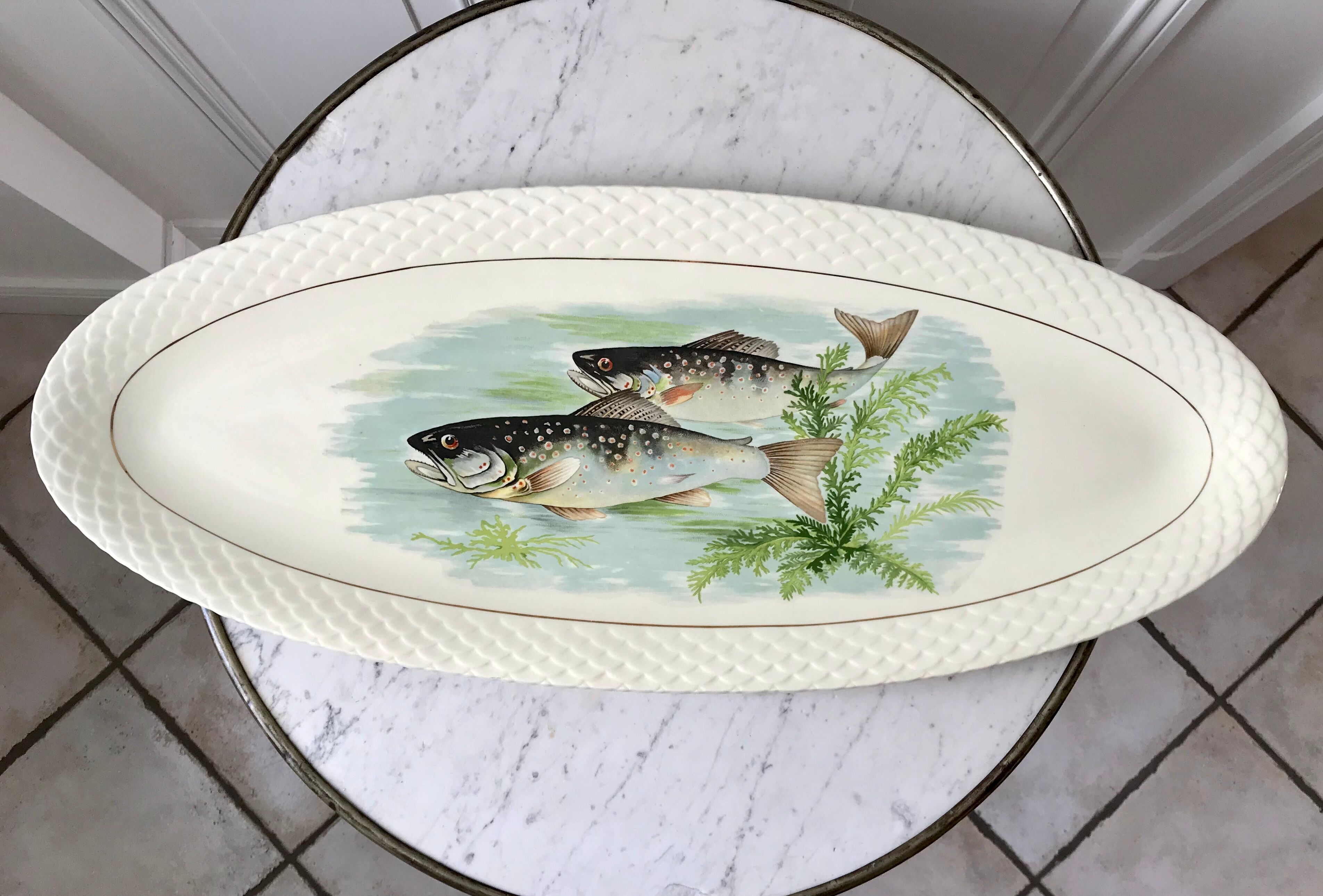 Plat à poisson Gien années 50