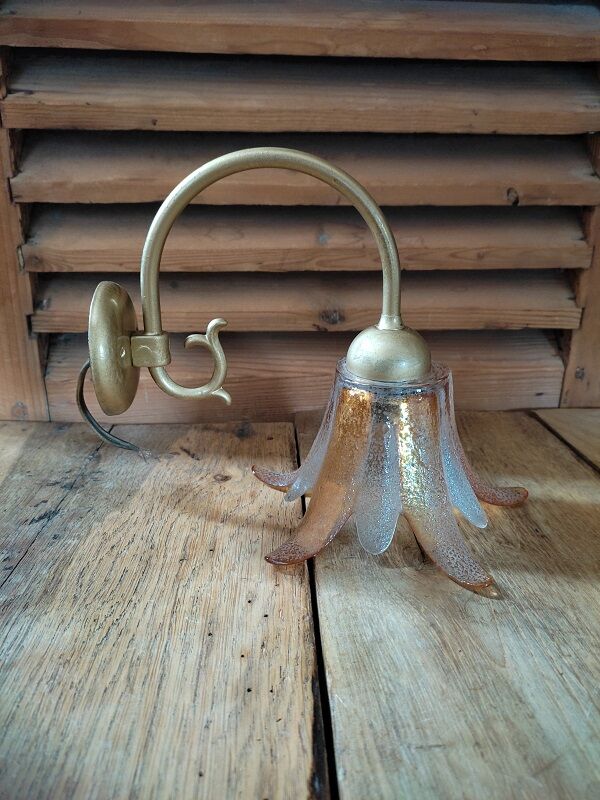 Applique brass tulip petal flower glass orange old vintage dp 0522020