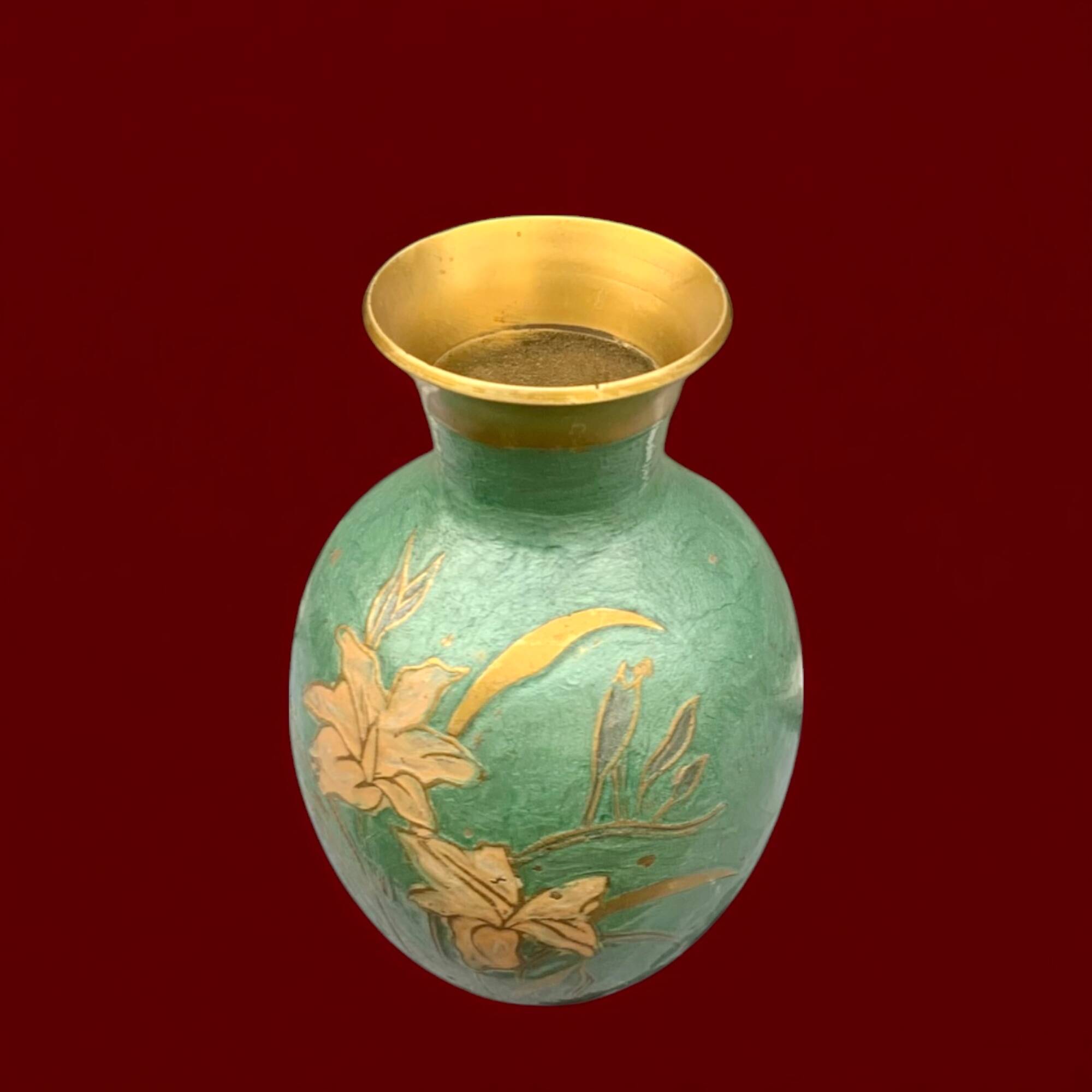 Vintage cloisonné enameled brass vase - 17 cm