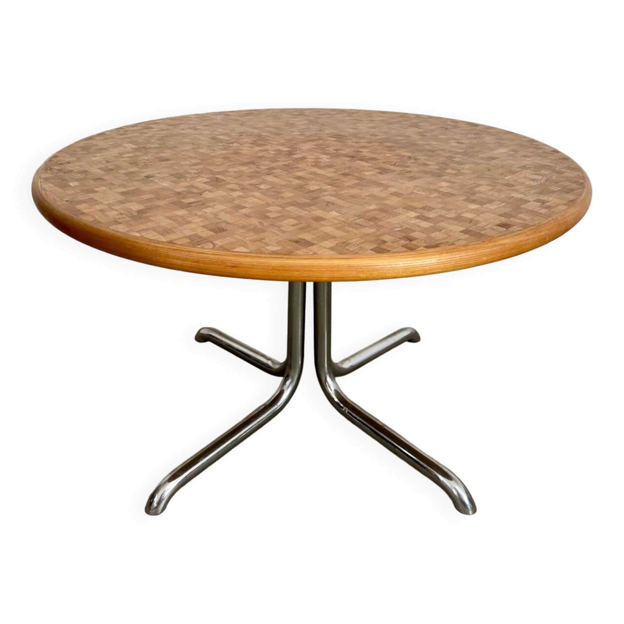 Table en bois marqueté et bois, design Dieter Waeckerlin Idealheim, années 70