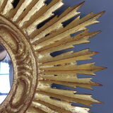 Sun mirror gilded with gold leaf Vintage 50s 42cm
