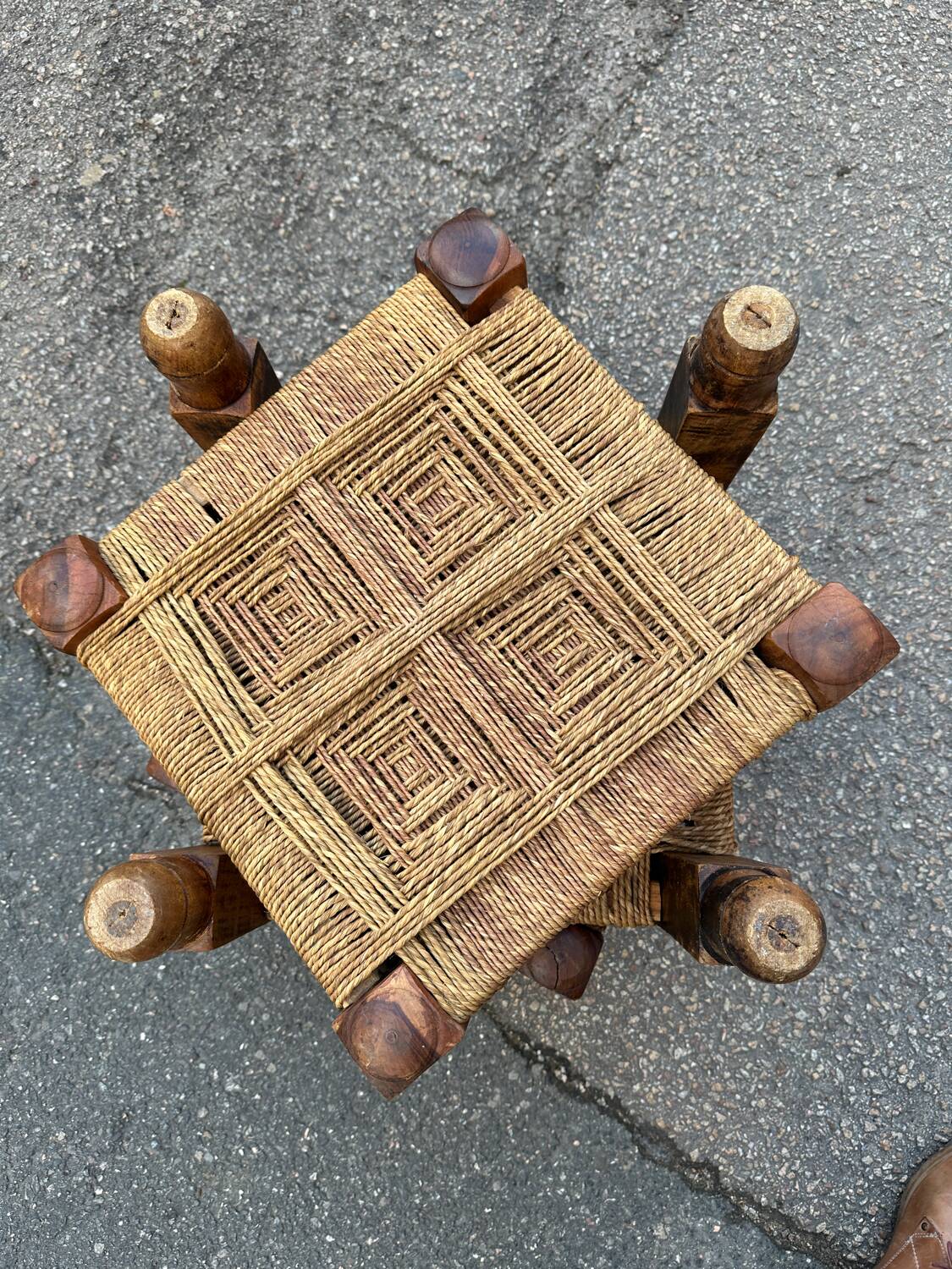3 Indian wooden and rope stools