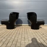 2x Chaise Joe Colombo Elda Longhi noir sur noir, état showroom !