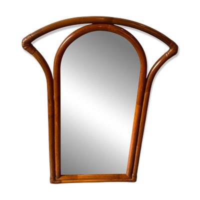 Miroir arqué en Rotin et Bambou des années 60