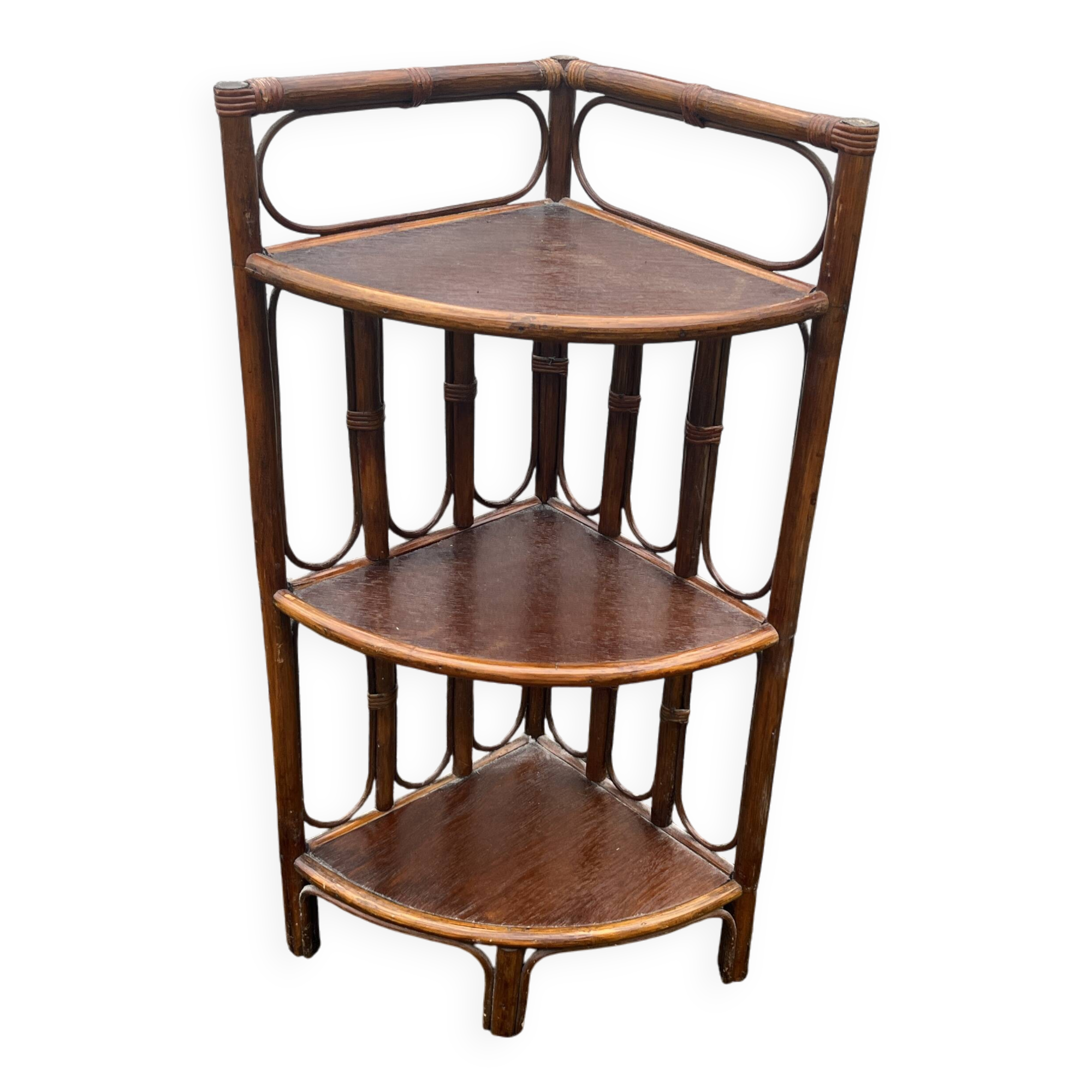 Vintage rattan corner shelf 87 cm