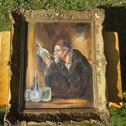 Peinture à l'huile alchimiste vintage du milieu du siècle