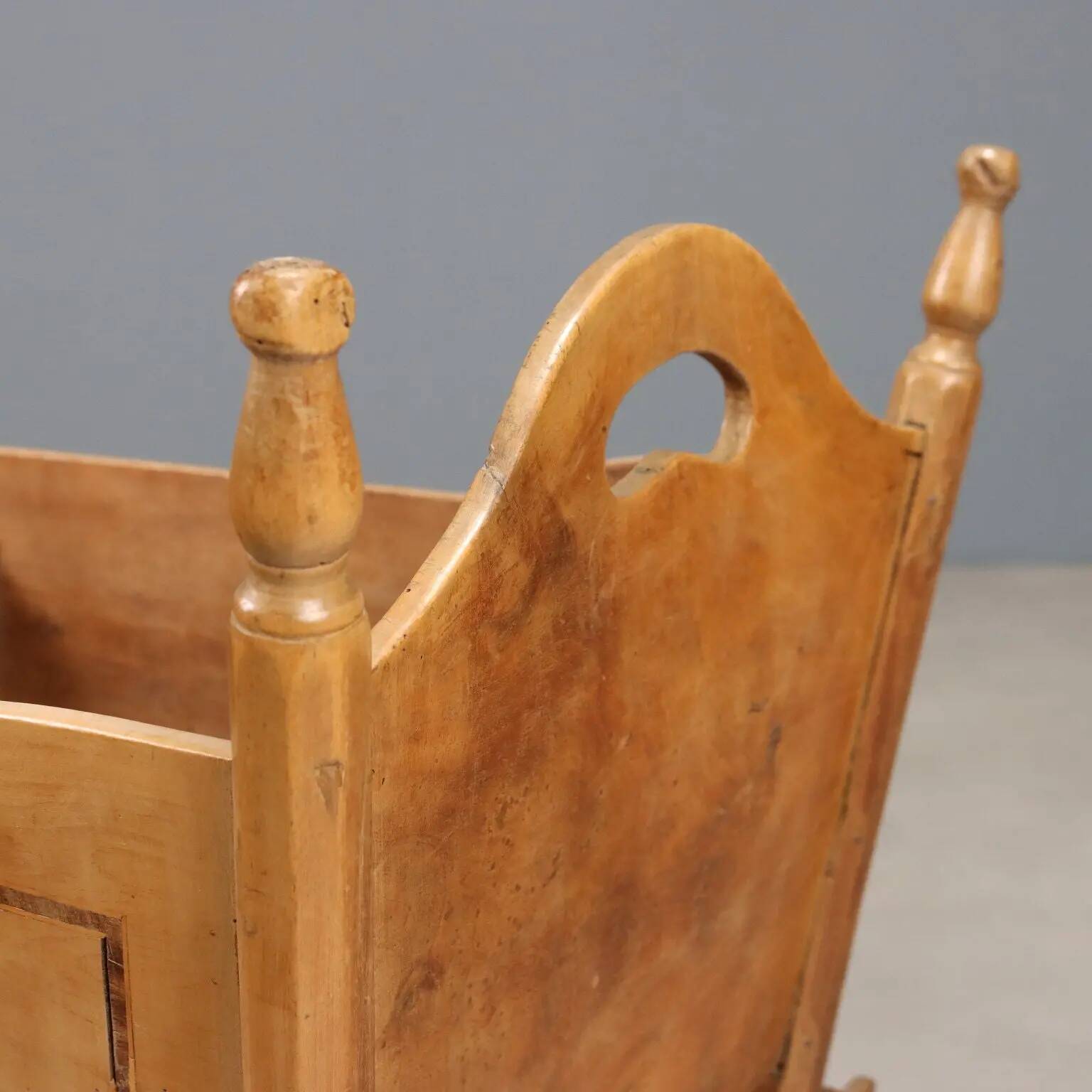 Antique cradle made of fruitwood and maple, Italy, 20th century