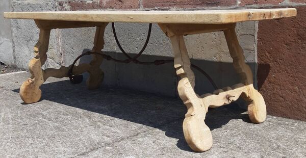 Table de ferme en chêne, pieds lyre. (Table espagnole)