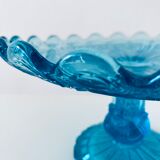 Coupe sur pied en verre bleu