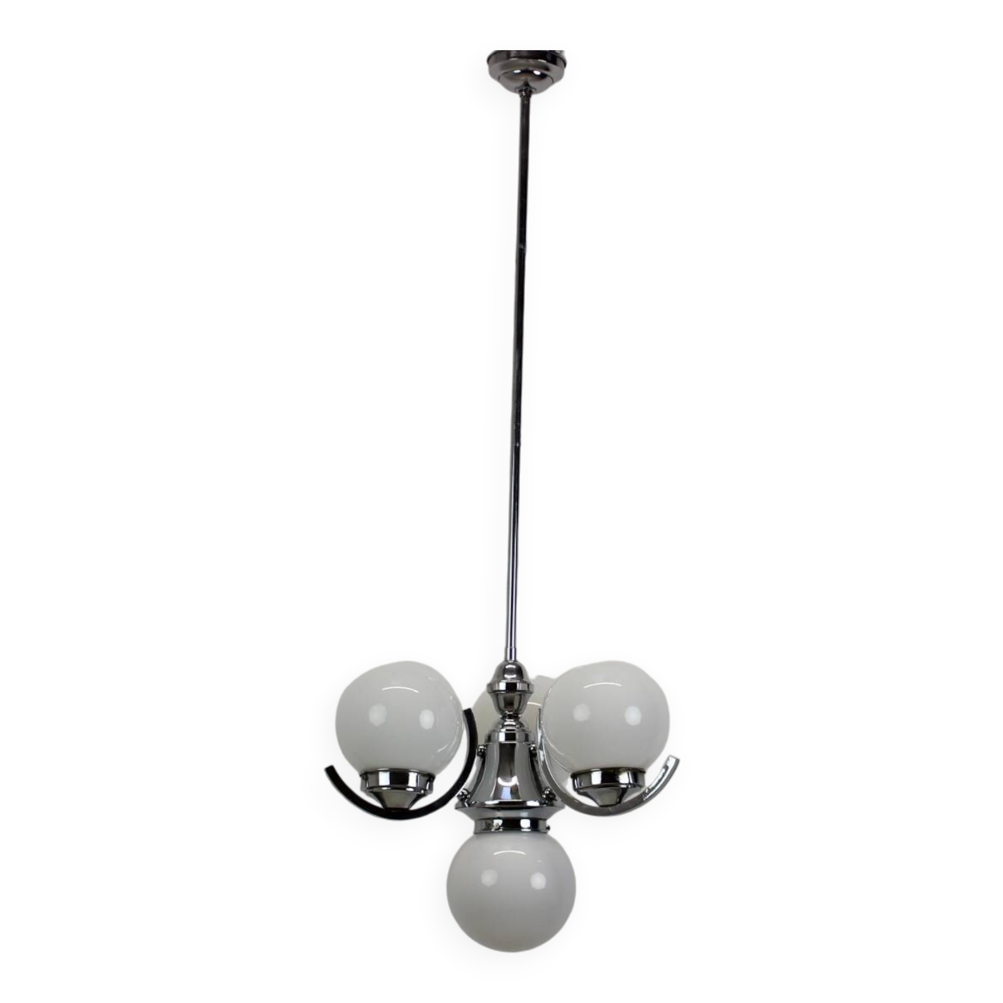 Art Deco Chrome and Pink Glass Chandelier, 1930's, Czechoslovakia