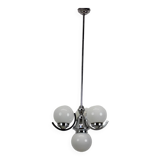 Art Deco Chrome and Pink Glass Chandelier, 1930's, Czechoslovakia