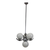 Lustre 4 feux Art Déco en métal chromé et verre, Tchécoslovaquie 1930