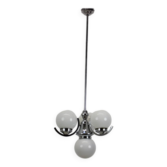 Art Deco Chrome and Pink Glass Chandelier, 1930's, Czechoslovakia