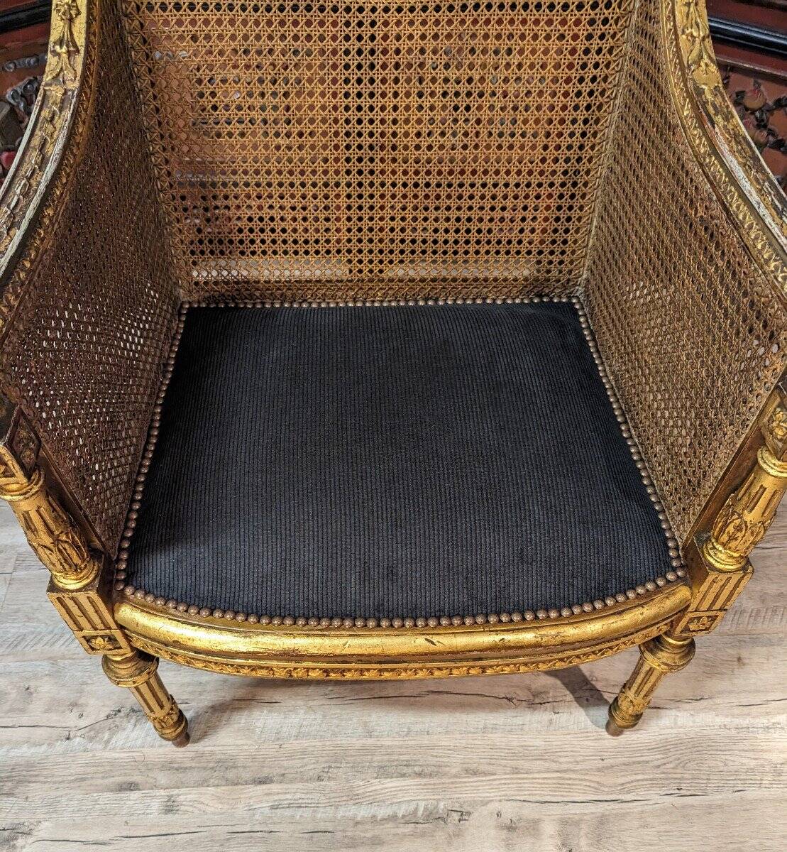 Fauteuil De Bureau Louis XVI Canné En Bois Doré