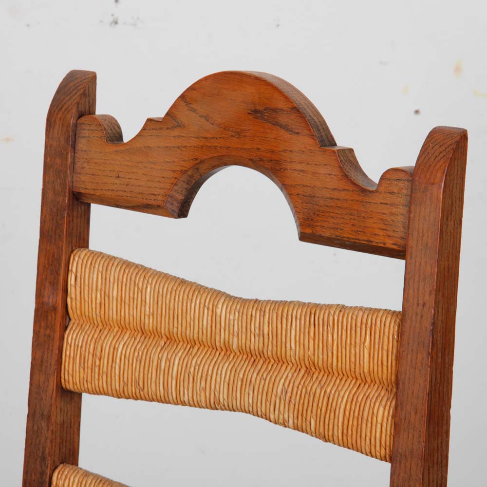 Set of 6 rush-seated chairs in solid oak, 1940.