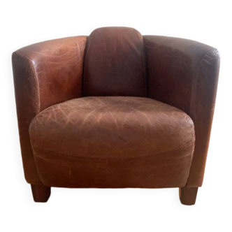 Fauteuil club - aviateur vintage en cuir marron