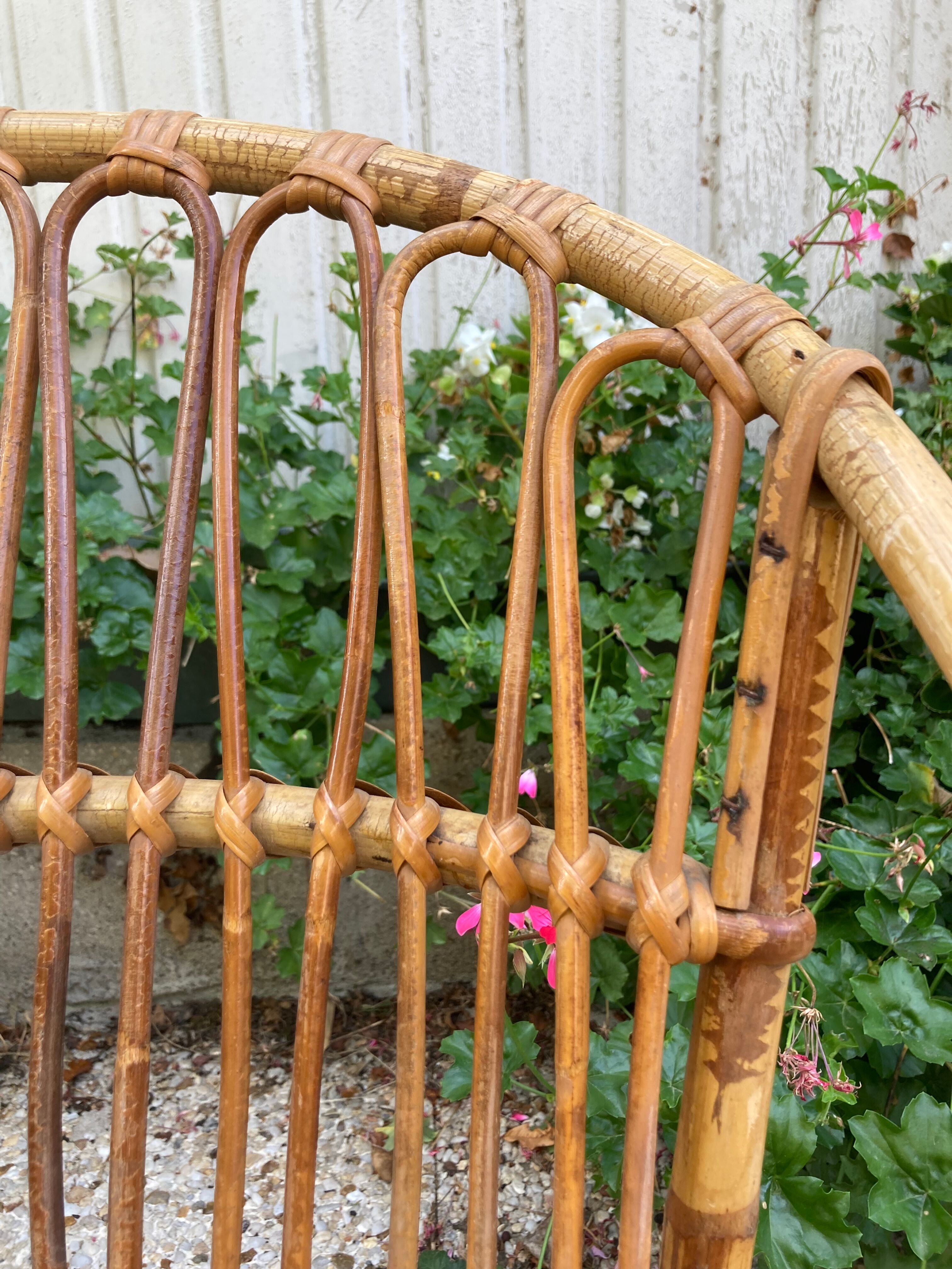 Set of 3 vintage rattan armchairs