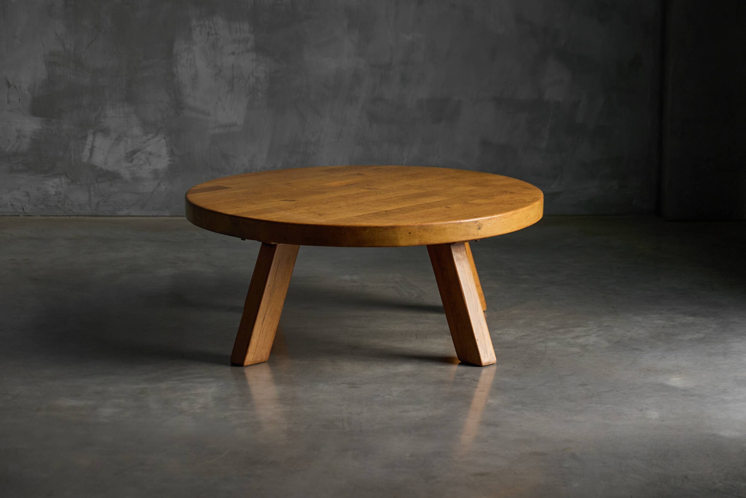 Brutalist Round Coffee Table in Solid Wood, France, 1960s