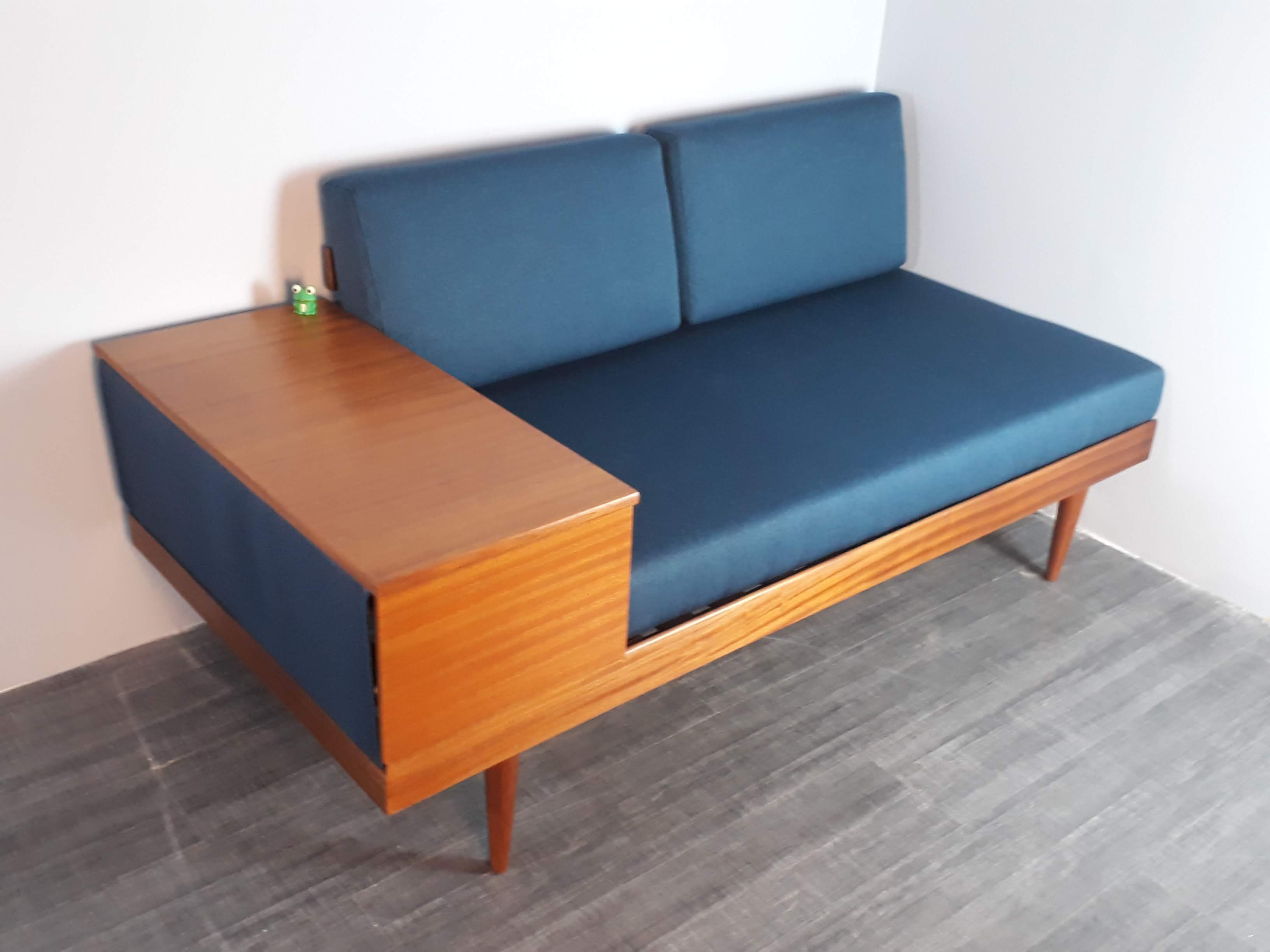 Daybed Teak Sofa and Blue Fabric Design Ingmar Relling, Norwegian 1960