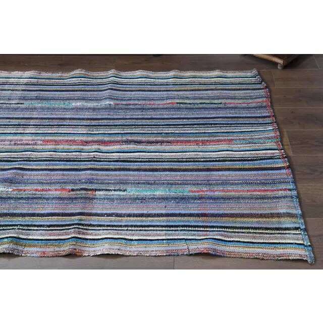 1970s Vintage Turkish Oushak Handmade Wool & Cotton Runner Rug 133x355