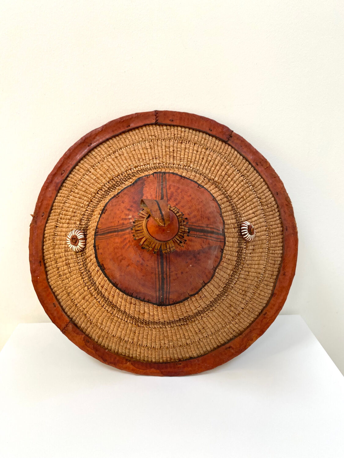 Traditional African Fulani hat in leather and woven straw