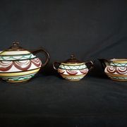 Art deco coffee service in St. Jean de Bretagne earthenware, hand painted (15 pieces)