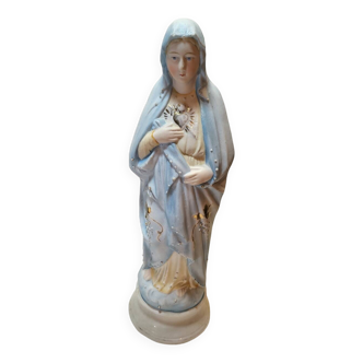 Ancienne Statuette Religieuse en Biscuit Vierge Marie Sacré Cœur